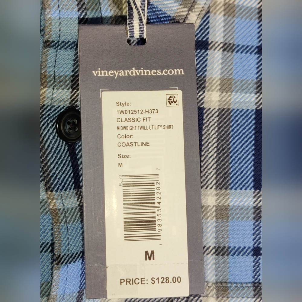 Vineyard Vines Mens Sz M Midweight Twill Utility Flannel Shirt Coastline Blue - Picture 2 of 4